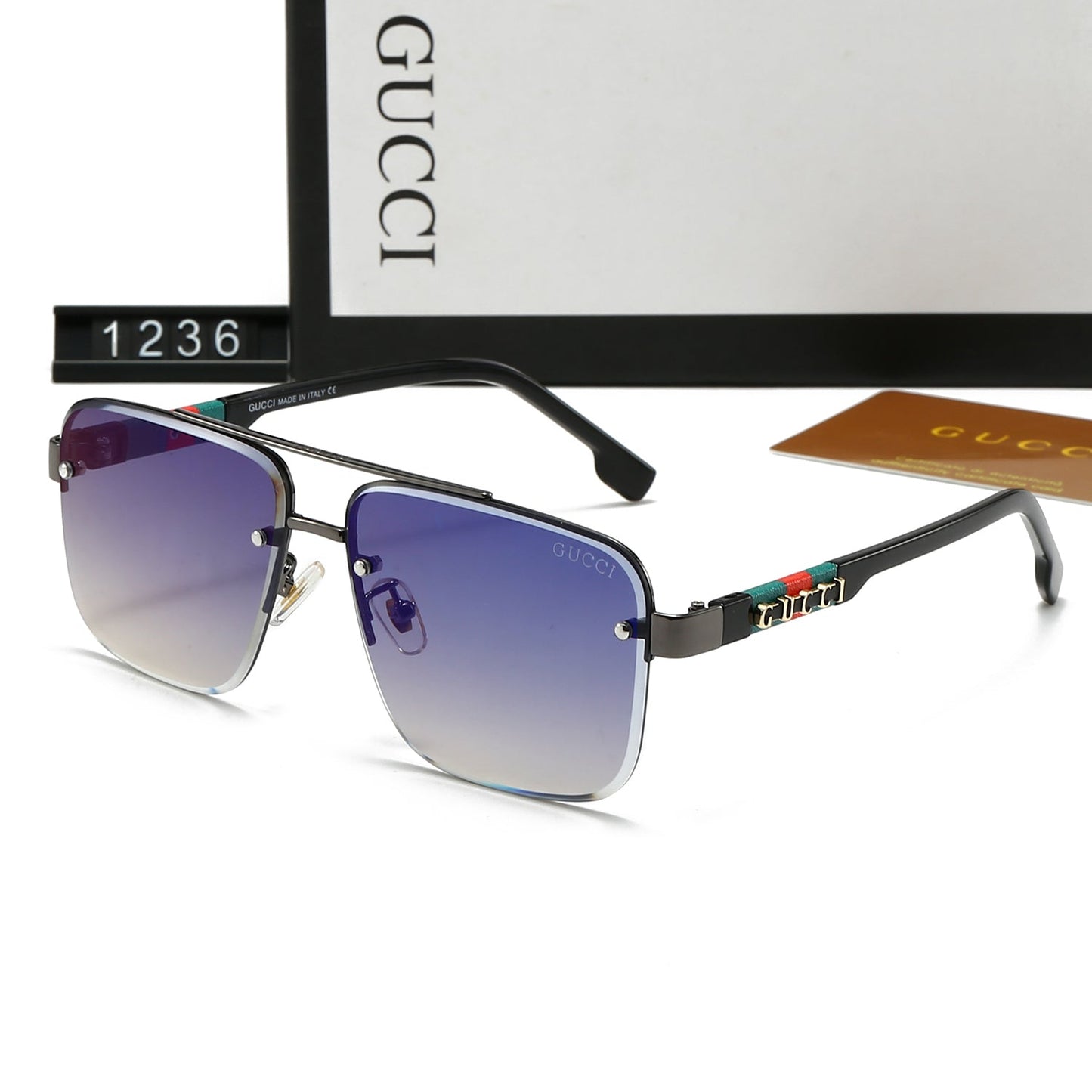 Gafas de sol de metal con doble puente y letras cuadradas