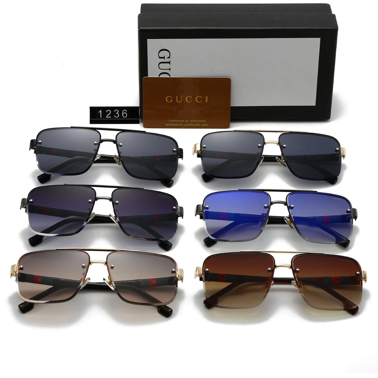 Gafas de sol de metal con doble puente y letras cuadradas
