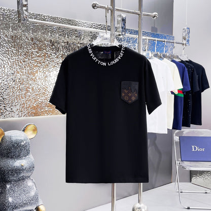 T-shirt à poche en cuir