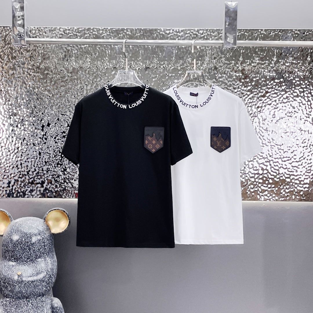 T-shirt à poche en cuir